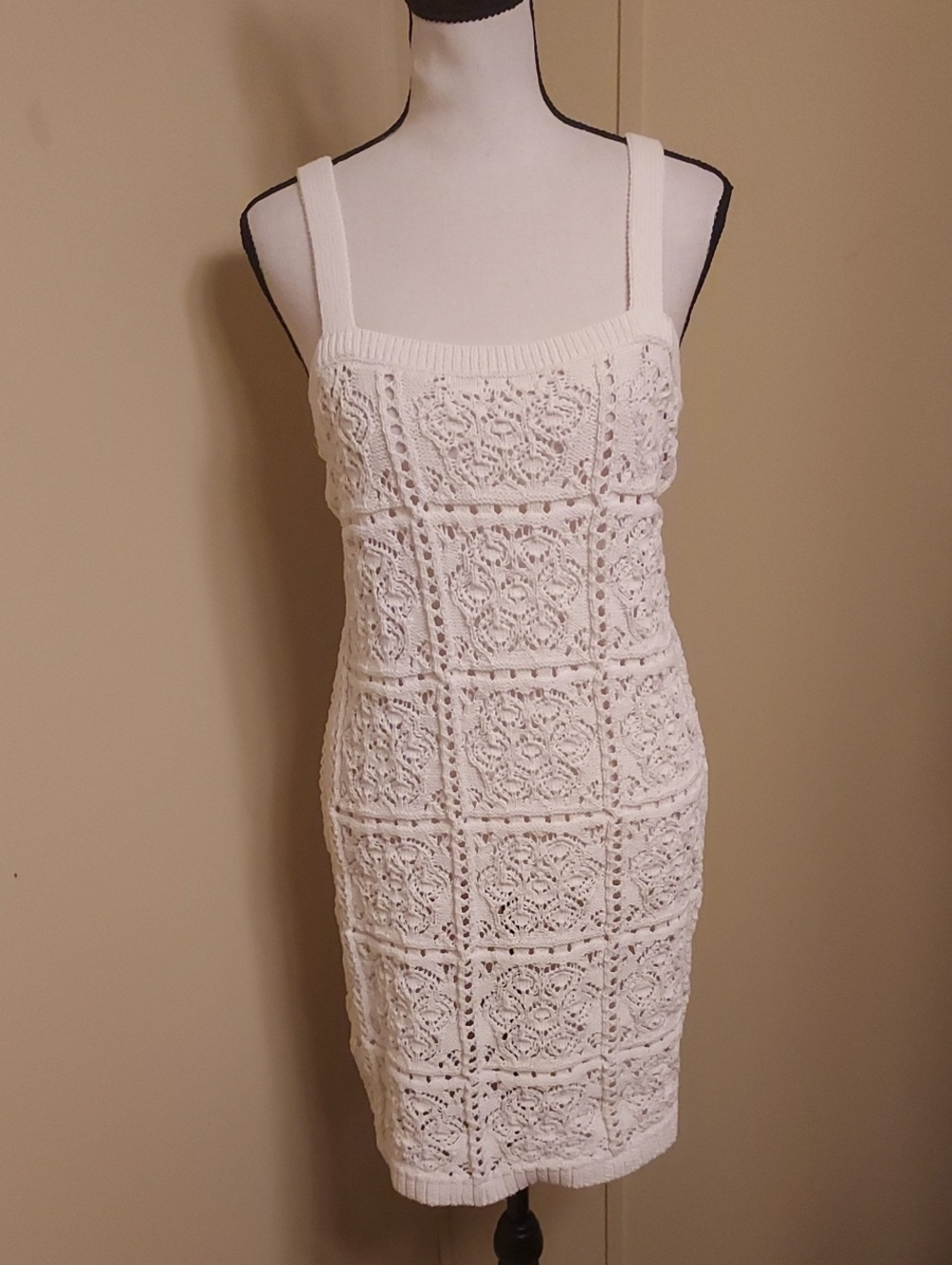 LOFT Cream Crochet Openwork Knit Dress